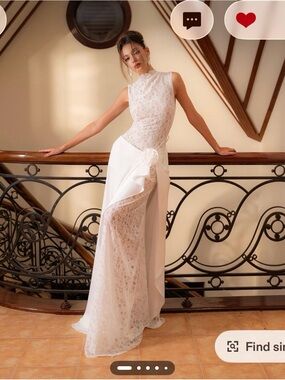 Elegant White Lace Overlay Evening Dress